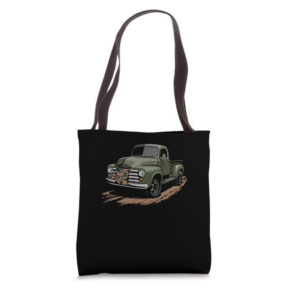 Tractor Silhouette with Camo Flag Background Tote Bag