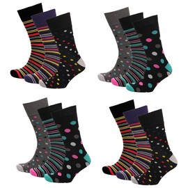 12 Pairs - Men's Bamboo Socks Super Soft Anti Bacterial Breathable Socks Stripe And Spot Design