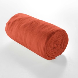 douceur d'Intérieur Angelia Fitted Sheet (160 x 200 cm), Terracotta, Cotton Gauze