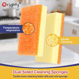 Orighty Dish Sponges, Dual-Sided Temperature-Responsive Kitchen Sponges, Non-Scratch Cleaning Sponge, Dish Scrubber, Scrub Sponge for Kitchen, Bathroom & Household, 6 Pack