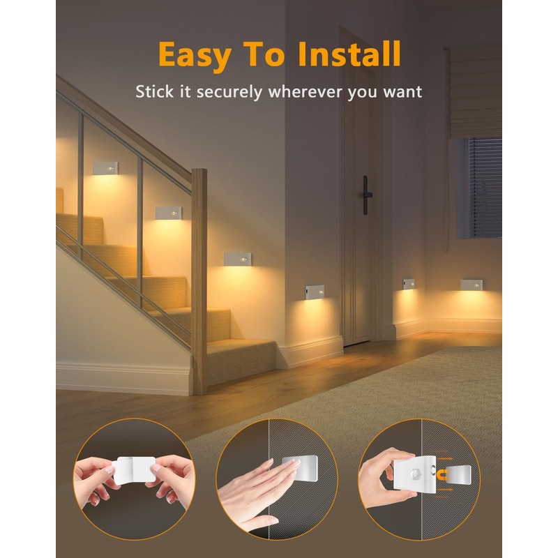 WILLED Stair Lights Indoor,Warm White Rechargeable Night Light,Wireless Motion Sensor