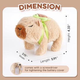 LUOIXEVK Cute Capybara Plush with Turtle Backpack Electric Capybara Stuffed Animal Makes Noises Walks Around Fun Birthday Gifts 5.9 Inches (Brown)