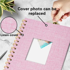 Vienrose DIY Photo Album 28 x 20.5 cm, DIY Scrapbook Spiral Album with 80 White Pages, Linen Photo Album for Sticking in for Families, Baby, Wedding, Anniversary, Birthday, Pink
