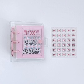 Savings Challenge Binder, Mini Envelopes Money Saving Challenge Book Portable Reusable Budget - Color: 1000 (Pink)