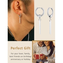 FindChic Women Men Long Bar Chain Design Hanging Stainless Steel Earrings for Christmas Birthday Valentine's Day, Stainless Steel, No Gemstone