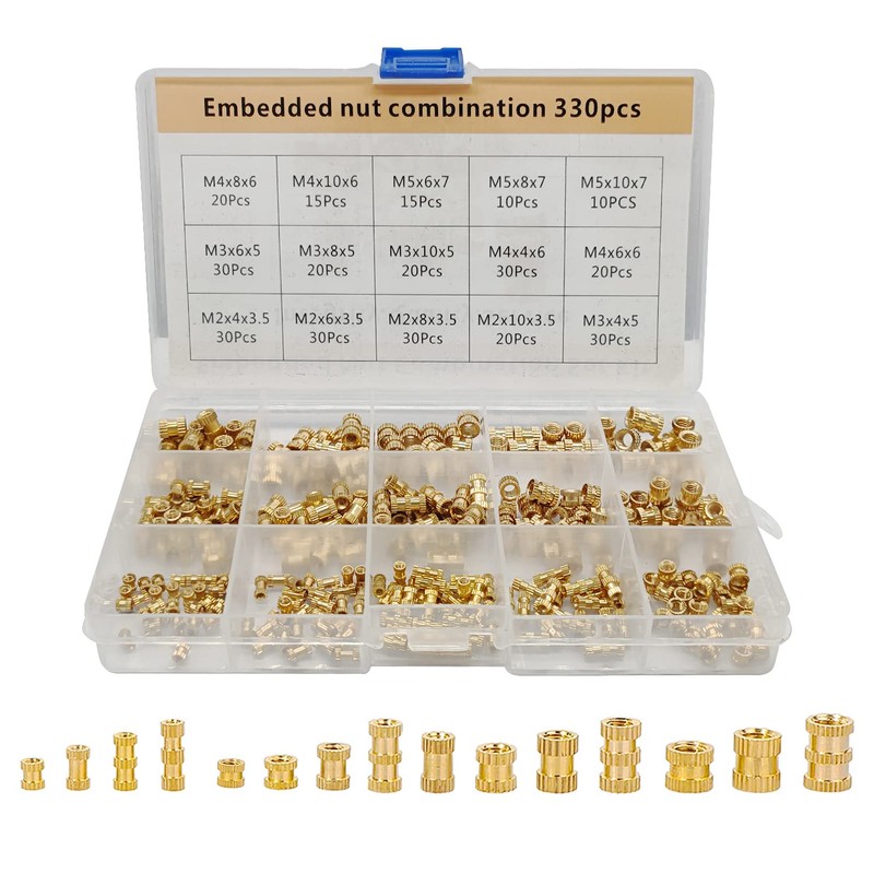 AJOYIB Pack of 330 Brass Threaded Inserts Nut M2 M3