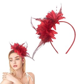 dinghaole Red Vintage Feather Headband, 1920s Style Women's Headwear, Elegant Headband for Parties, Suitable as Accessories for Parties, Dances, Cocktail Carnival, Weddings, and Tea parties