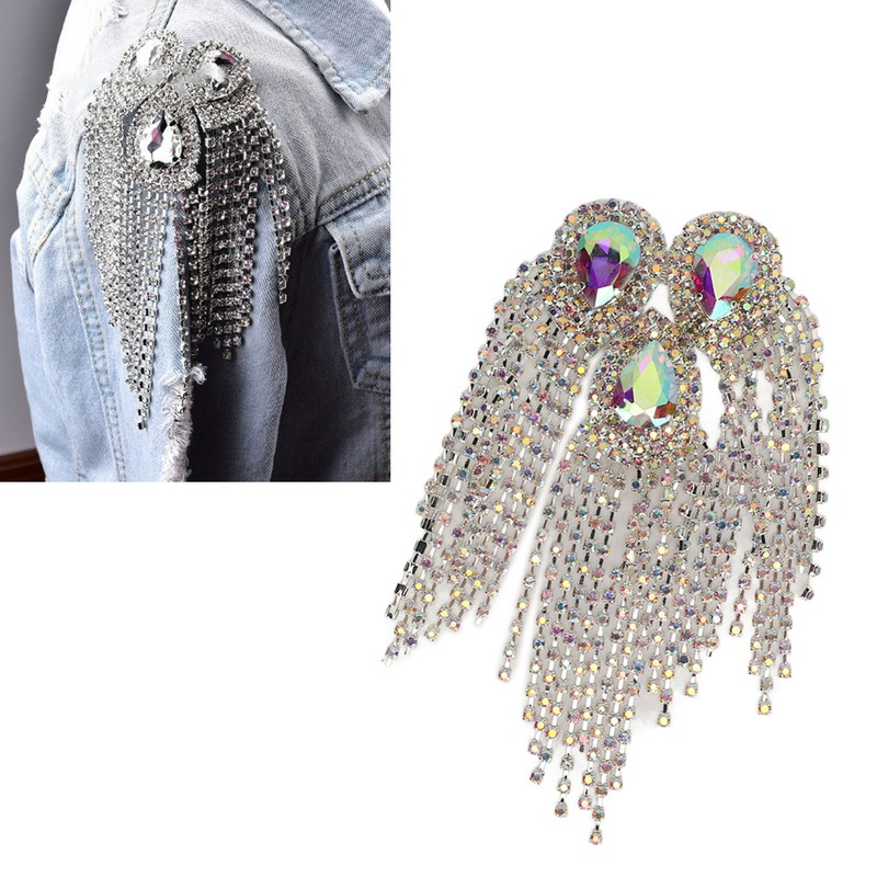 Rhinestone Tassel Shoulder Epaulet Decorative Shoulder Board Badge DIY Exquisite