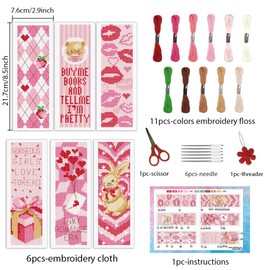 INFUNLY 6PCS rosa Kreuzstich Lesezeichen Kit Erdbeere DIY Kreuzstich Set Pre-Printed Kaninchen gestempelt Stickerei Lesezeichen Kit mit Anleitung für Anfänger Erwachsene Buchliebhaber Mädchen Geschenk