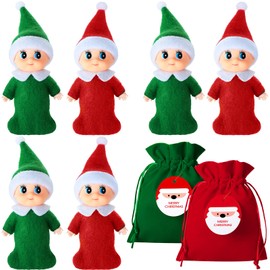 6 Pieces Little Christmas Doll Twins Baby with Velvet Bags Doll Accessories for Xmas New Year Calendars and Christmas Stocking Stuffers(Red, Green)