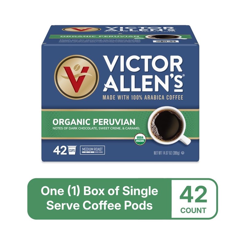Victor Allen's Coffee Organic Peruvian, Medium Roast, 42 Count, Single
