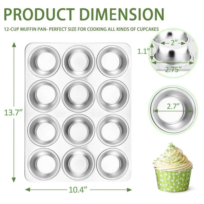 Herogo 2 Pack 12-Cup Stainless Steel Cupcake Pan Tin for