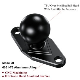 BRCOVAN Aluminum Alloy Diamond Mount Base with 1'' TPU Ball Features Industry-Standard AMPS Hole Pattern Compatible with RAM Mounts B Size 1 inch Ball Double Socket Arm