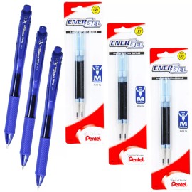 Pentel EnerGel X BL107 Blue Ink, 0.7mm Liquid Gel Ink Pens With Refills