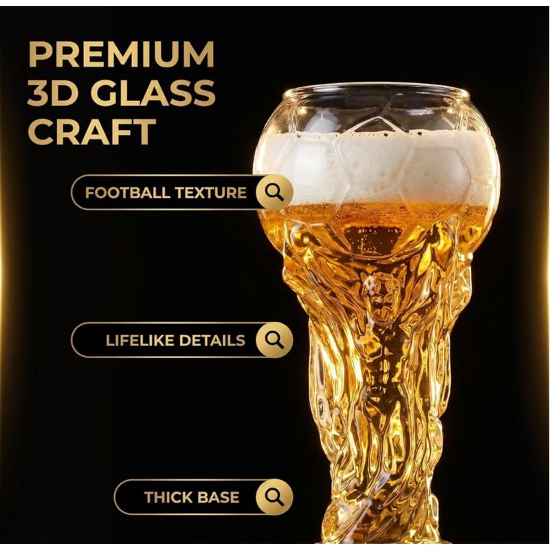 Football Pattern Beer Glass Stemmed Pilsner Goblet 8.5 In