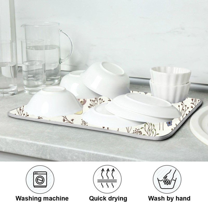 Cute Mushroom Wild Plant Dish Drying Mat for Kitchen Counter