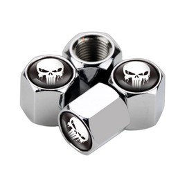 Fogfar 4 Pack Car Valve Stem Caps, Skull Tire Air Valve Caps for Car, Universal Tire Wheel Rim Dust Covers (Silver & White)