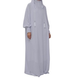 Women Muslim Robe Abaya Dress Kaftan Dubai Modest Turkey Prayer Clothes Casual Eid with Hijab Lightgrey