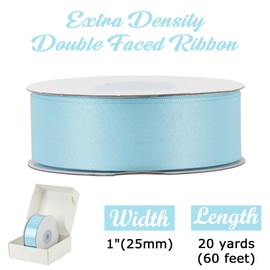 HUIHUANG Baby Blue Ribbon 1 inch x 20 Yards, Luxury Shimmer Thick Satin Ribbon Double-Faced Blue Ribbon for Baby Shower, Crafts and Bows, Gift Wrapping, Flower Bouquet, Holiday and Home Decor