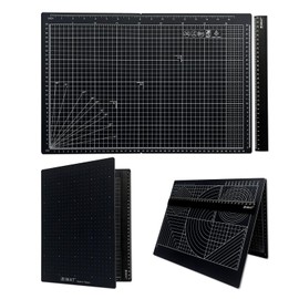 iMAT Flip Cutting Mat, Magnet, 12.6 x 18.9 inches (32 x 48 cm), Aluminum Ruler with Neodymium Magnet, Set of 2 (Black) Made of TPE, A3 Folding Cutter Mat, Magnet