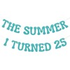 The Summer I Turned 25 Banner - Cheers to 25 Years, Summer Beach 25th Birthday Party Decorations Blue Glitter