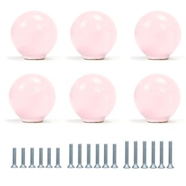 FOAN Cabinet Knobs 6 Pack, Ceramic Drawer Grip Handle, Suitable for Cupboard/Drawer/Dresser/Toilet/Kids Room, 1-1/4inch, Equipped with Multi Size Screws, Pink