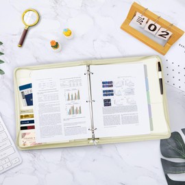 EYROZILL Zippered Leather 3 Ring Binder Organizer with Pockets – Business Portfolio Folder with Card Slots, Phone Holder, Pen Loop (Beige)