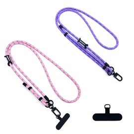 Noguez. Cordón para Teléfono Celular, Cordón Universal para Teléfono Móvil, Correa Ajustable para el Cuello, 2 Cordones en Diferente Color. (Púrpura y Rosa)