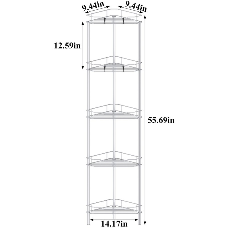 HuggieGems 5 Tier Floor Standing Corner Shower Caddy Organizer Shelf