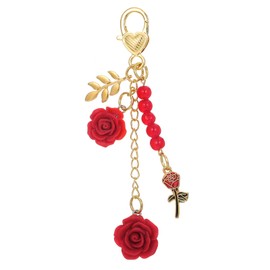 Apausvcm Rose Keychain, Flower Bag Charms Keychain with Tassel Chain Cute Red Rose Pendant Keyring for Handbags Bag Purse Wallet Cellphone Car