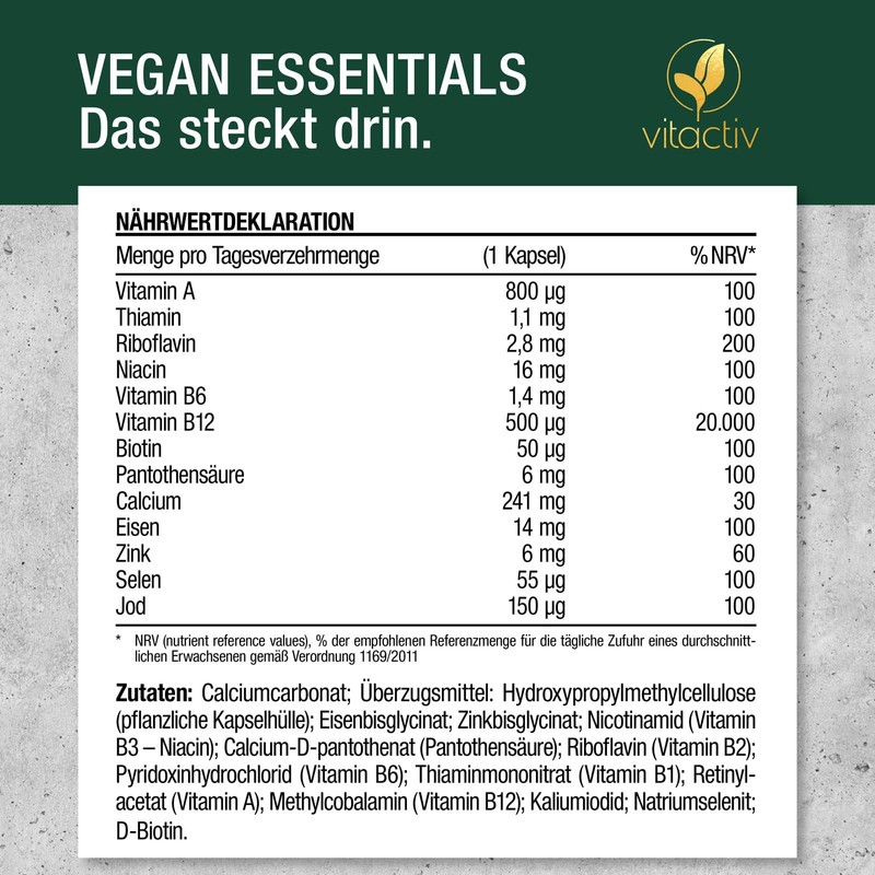 VITACTIV Vegan Essentials - 120 Capsules (4 Months), Vegan Supplements