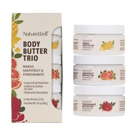 NATURE WELL Shea Body Butter Variety Pack, Includes Grapefruit, Mango, & Pomegranate, Provides Ultimate Nourishment & Hydration, 3 Pack (8 Oz Ea)