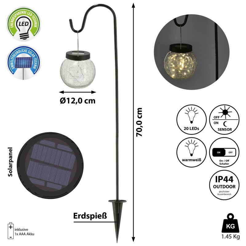 Cepewa Solar LED Light Garden Stake Ball │ Height 70