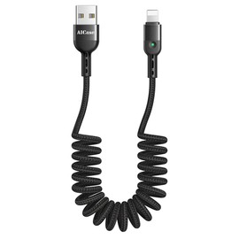 AICase Cable de carga en espiral, cable de nailon elástico de 1,8 m, carga y sincronización para teléfono XS/XS Max/XR/Phone X/8/8 Plus/7/7 Plus, Pad Pro Air 2 y más