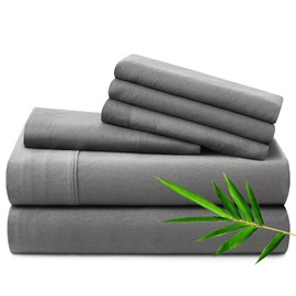 Horbaunal 6 Pcs Grey King Sheet Set - Rayon Derived from Bamboo Sheets King Size - Ultra Soft & Cooling Bed Sheets - 16 Inch Deep Pocket - Luxury Silky Breathable Bedding Sheets & Pillowcases