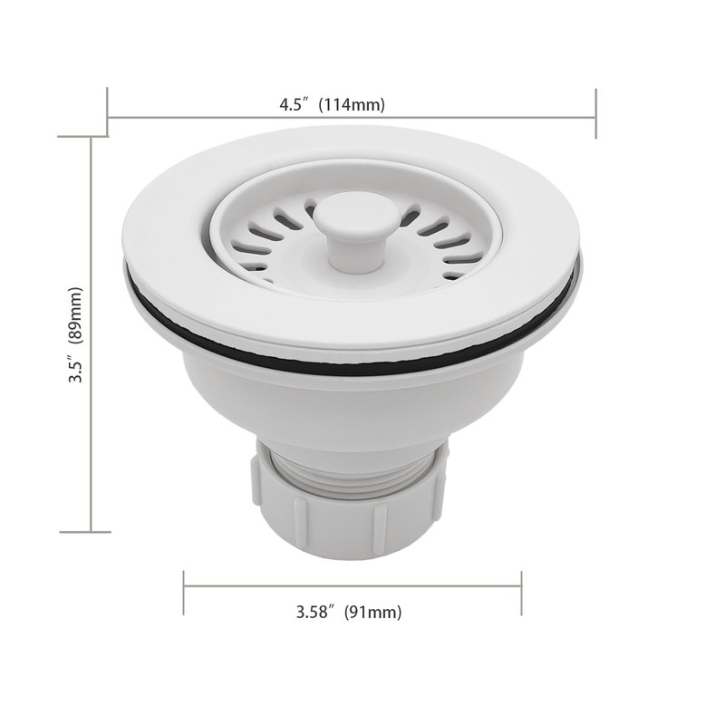 TGEOND White Kitchen Sink Drain Assembly, 3-1/2 inch Polymer Kitchen