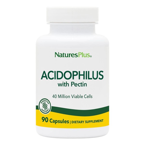 NaturesPlus Acidophilus - 40 Million CFU Lactobacillus Acidophilus, 90 Vegetarian Capsules - Probiotic Supplement with Pectin, Supports Healthy Digestion - Gluten-Free - 90 Servings