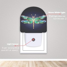 Axxitude Green Dragonfly Night Lights Plug into Wall for Girls Boys Room,Night Light LED Lamp Dusk to Dawn Sensor Round Lamp for Bedroom Bathroom Hallway Home Wall Decor Nightlight