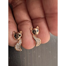 Unbranded 585 14K RG Rose Gold Stamped Natural Zircon Fox Stud Earrings