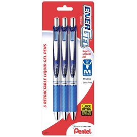 Pentel EnerGel Deluxe RTX Gel Ink Pens, 0.7 Millimeter Metal Tip, Blue Ink, 3-Pack (BL77BP3C) Color: Blue Ink Size: 3 Pack Office Supply Product
