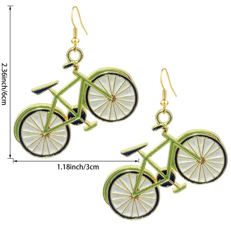 CWVHQ Bike Drop Earrings Unique Handmade Lightweight green Bicycle Dangle