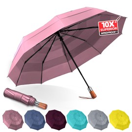 LFLFWY Compact Travel Umbrella Windproof Strong - Large Light Automatic Open&Close and Portable - Wind Resistant Folding Umbrellas Triple Canopy for Rain with 10 Ribs