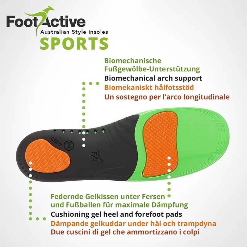 FootActive SPORT - Einlegesohlen für Sport, Freizeit und Beruf, Green,