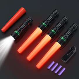 E-riding 4 Pack Rechargeable Traffic Wand, 11 Inch LED Traffic Control Flashlight, Small Orange Safety Baton with 5 Flashing Modes, Air Marshaling Wand for Airport, Parking Directing
