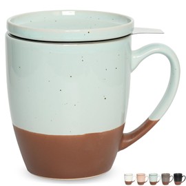 Bosmarlin Ceramic Tea Cup with Infuser and Lid, 16 Oz, Steeping Tea Mug with Strainer, Dishwasher and Microwave Safe (Mint Blue)