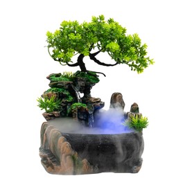 Rockery Stream Tabletop Fountain with Atomizer,Water Pump,LED Light Zen Meditation Indoor Waterfall Feature Indoor Relaxation Desktop Fountain for Home Office Bedroom Decoration (A)