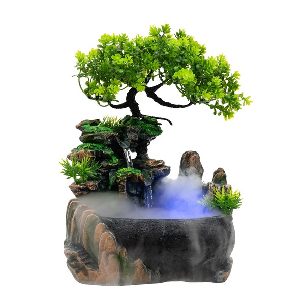 Rockery Stream Tabletop Fountain with Atomizer,Water Pump,LED Light Zen Meditation