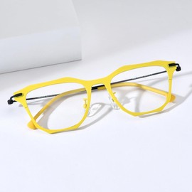 FONEX Colorful Pure Titanium Glasses Frame Men Retro Square Eyeglasses Vintage Optical Eyewear F85765 (F85838 Yellow)