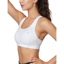 Yvette Sports Bras for Women High Impact Support Racerback Sports Bra Plus Size No Underwire for Running Workout, White,M Plus