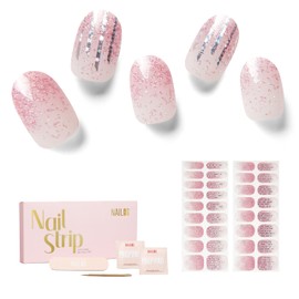 NAILOG Semi-cured Gel Nail Stickers (34 Pieces), Nail Seal Hardening Type, Long Lasting, Salon Quality, Nail Stickers, Nail Kit, Beautiful Gloss, Pink, Art Design, Winter | Pink Lane